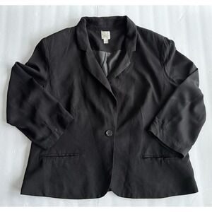 Lauren Conrad LC Womens Blazer Black Collared Pockets With Bow Detail Size 16